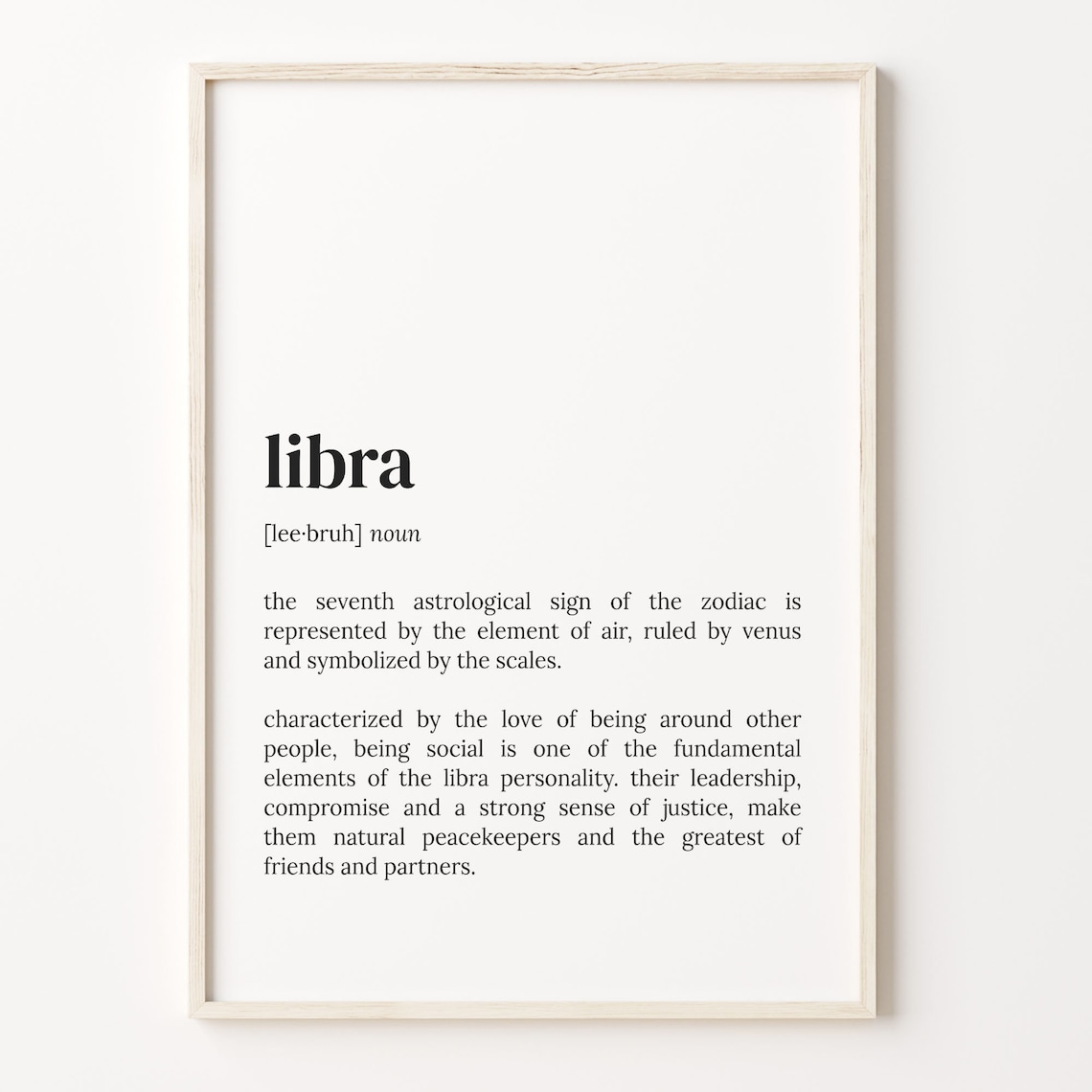 Libra Definition Print, Zodiac Sign Wall Art