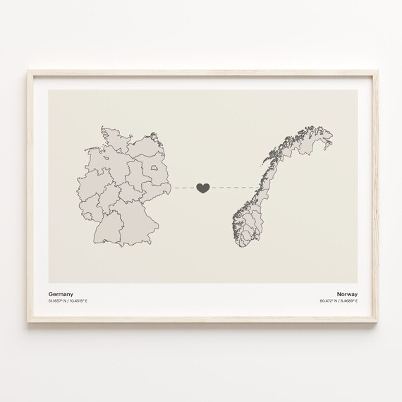Germany Norway Country Connection Heart Map Minimalist Art Poster