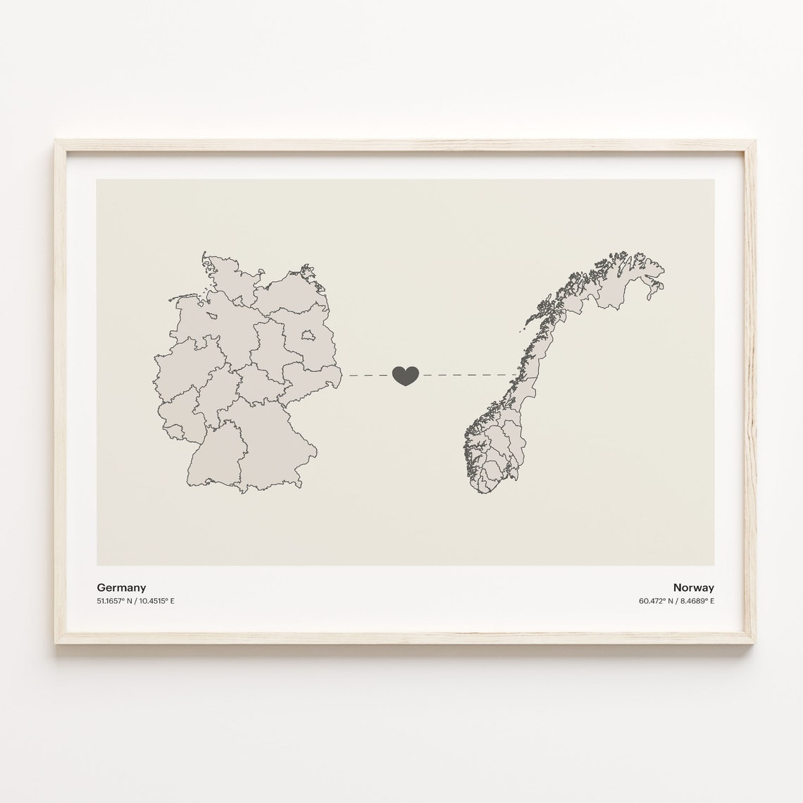 Germany Norway Country Connection Heart Map Minimalist Art Poster