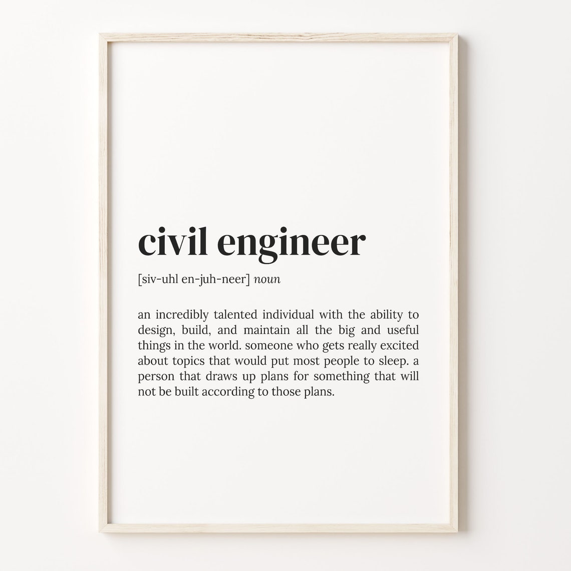 Civil Engineer Dictionary Definition Typography Quote Poster