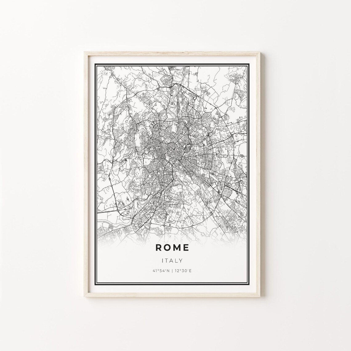 Rome Italy Classic Detailed Minimalist Black Line City Map Wall Art