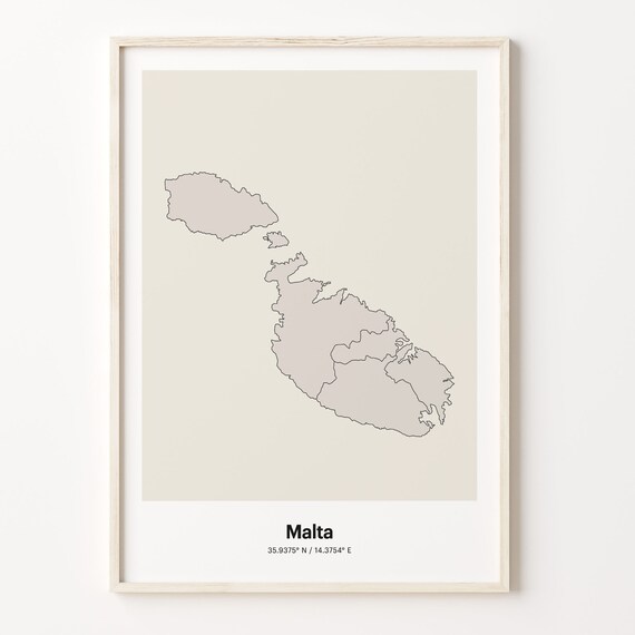 Malta Minimalist Island Map Line Art Travel Coordinates Gift Poster