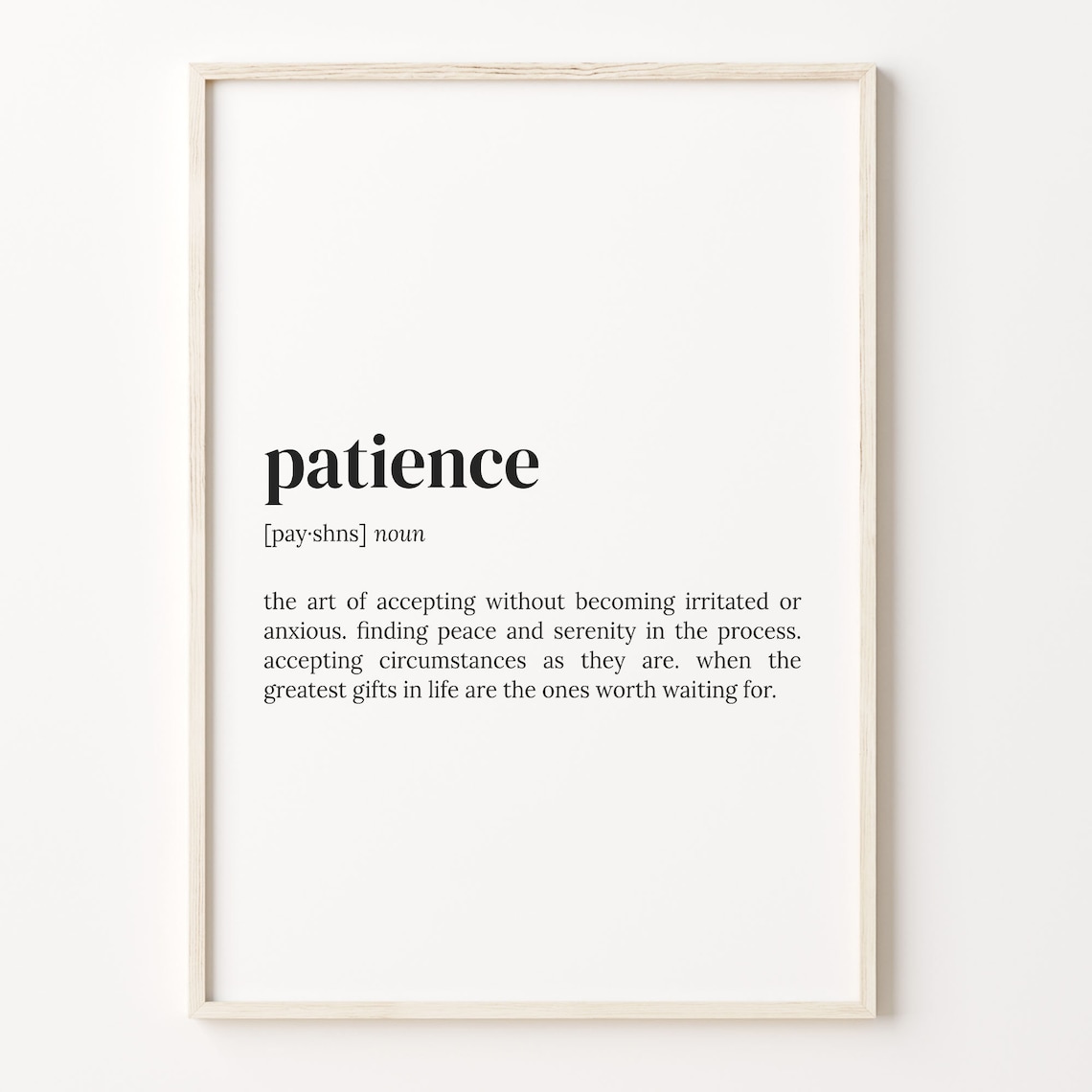Patience Definition Print, Dictionary Quote Art