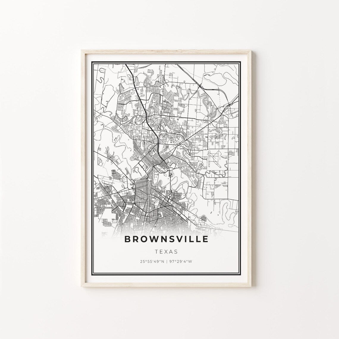 Brownsville Texas Minimalist City Street Map Travel Decor Poster