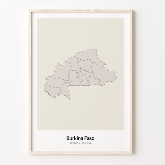 Burkina Faso Minimalist Country Map Line Art Coordinates Poster