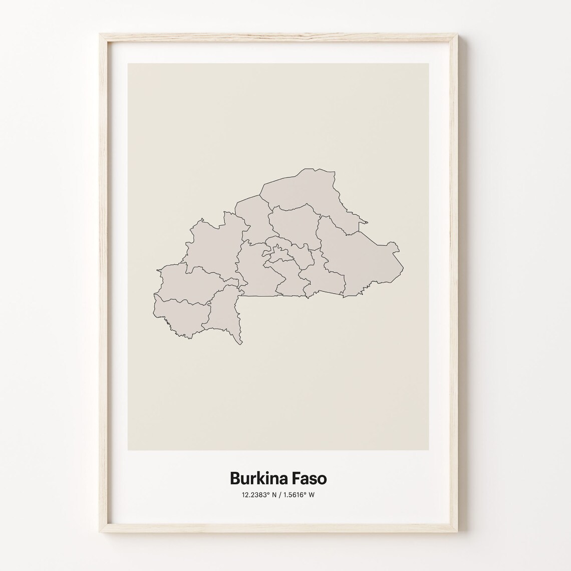 Burkina Faso Minimalist Country Map Line Art Coordinates Poster