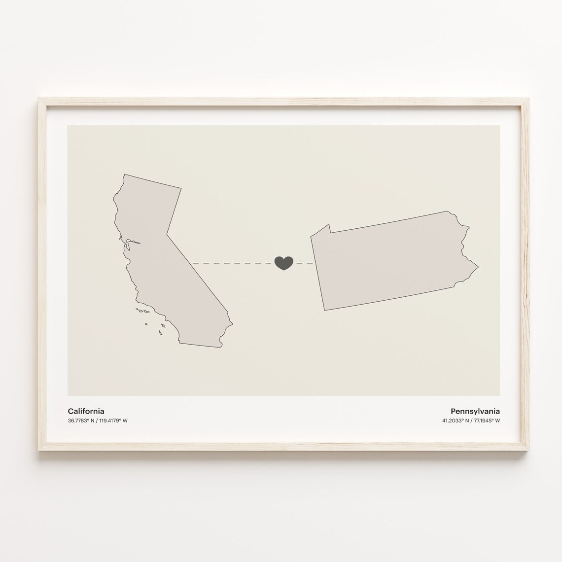 California Pennsylvania Long Distance Love Connection Heart Map Poster