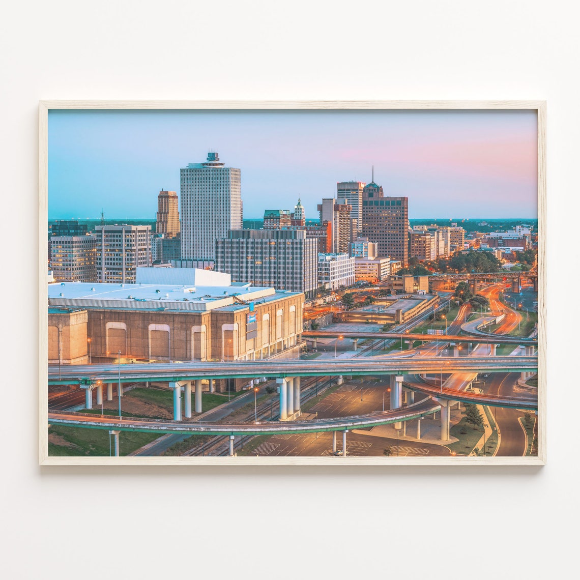 Memphis Tennessee Downtown Skyline at Dusk Highway Lights Poster