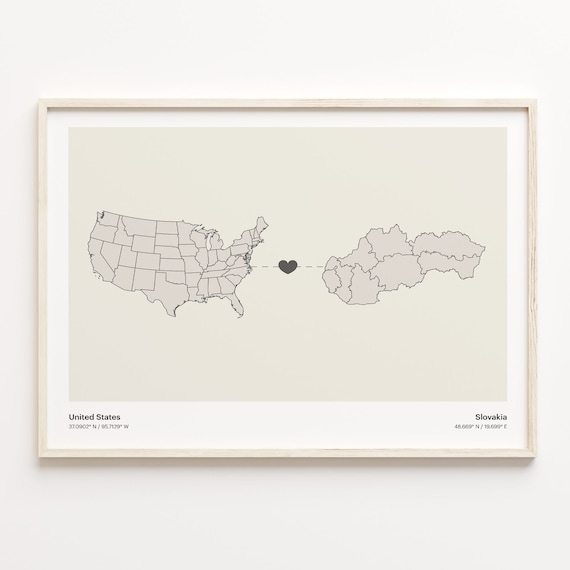 United States to Slovakia Minimalist Long Distance Love Poster