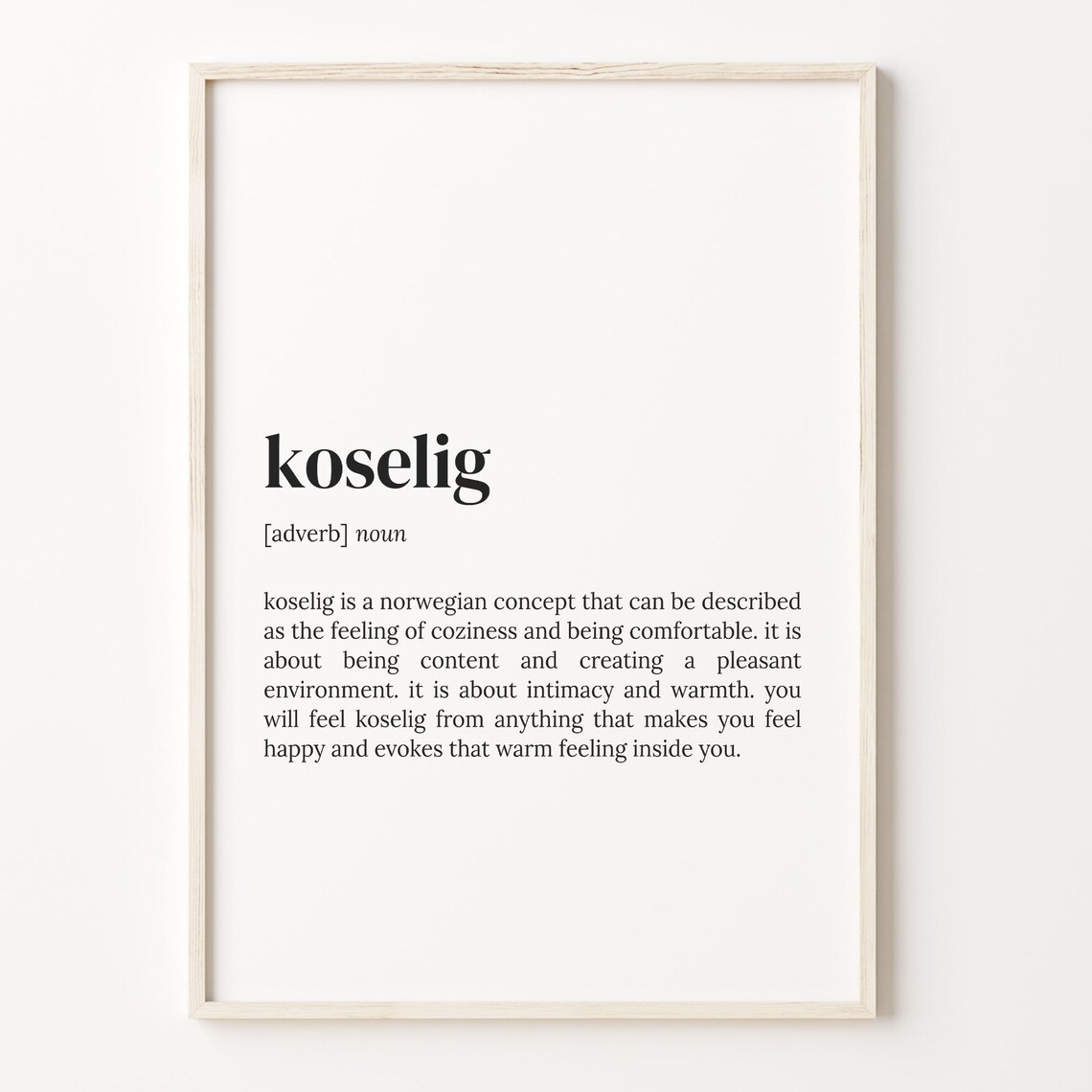 Koselig Definition Poster Norwegian Cozy Dictionary Quote Hygge Decor