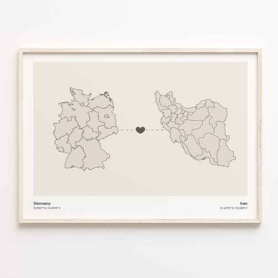 Germany To Iran Connection Map Travel Poster