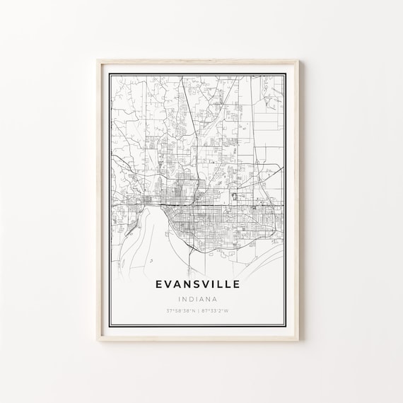 Evansville Indiana City Map Minimalist Line Art Travel Poster
