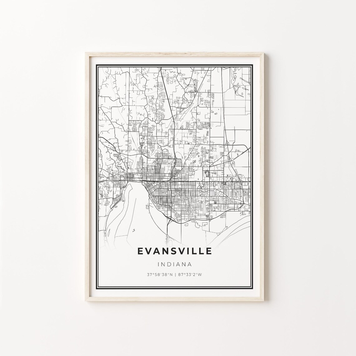 Evansville Indiana City Map Minimalist Line Art Travel Poster