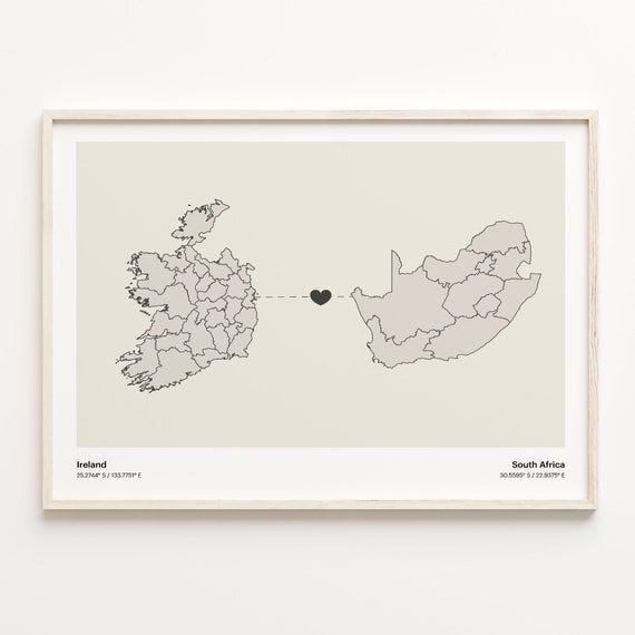 Ireland to South Africa Minimalist Connection Map Poster