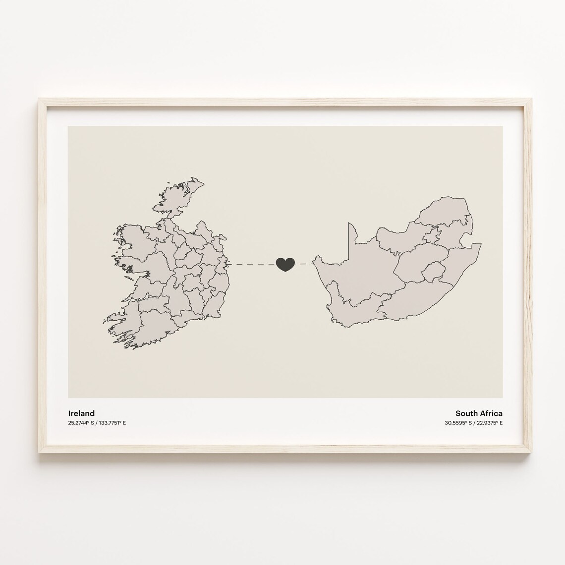 Ireland to South Africa Minimalist Connection Map Poster