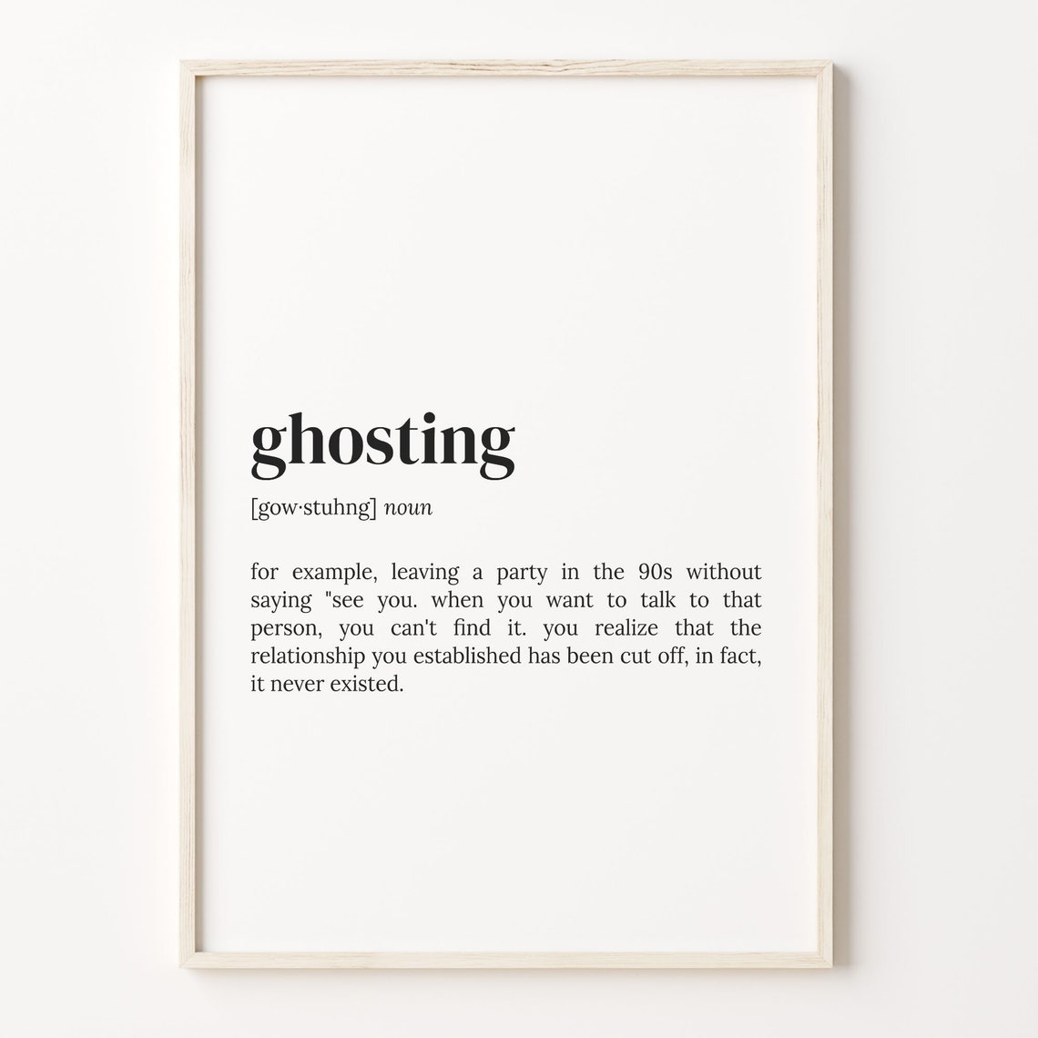 Ghosting Funny Modern Slang Definition Poster for Teens Bedroom Decor