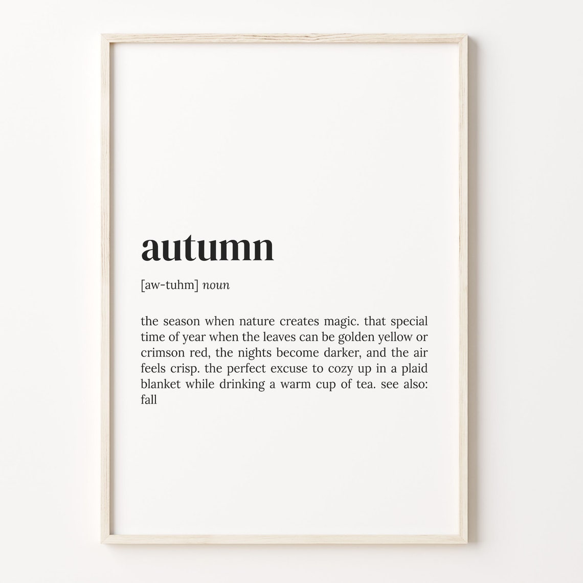 Autumn Dictionary Definition Cozy Fall Quote Poster Gift Idea