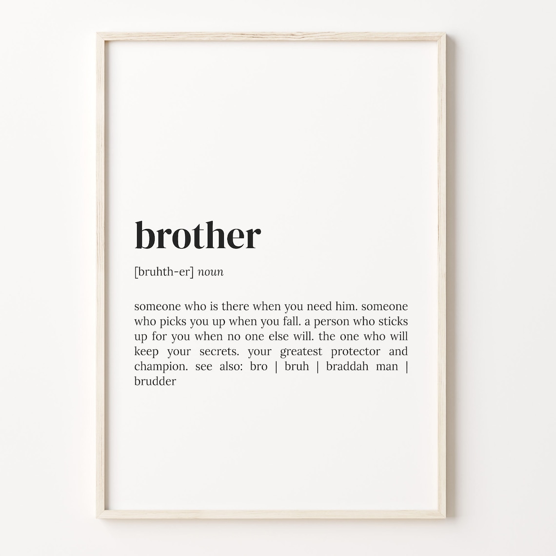 Brother Definition Print, Dictionary Quote Wall Art