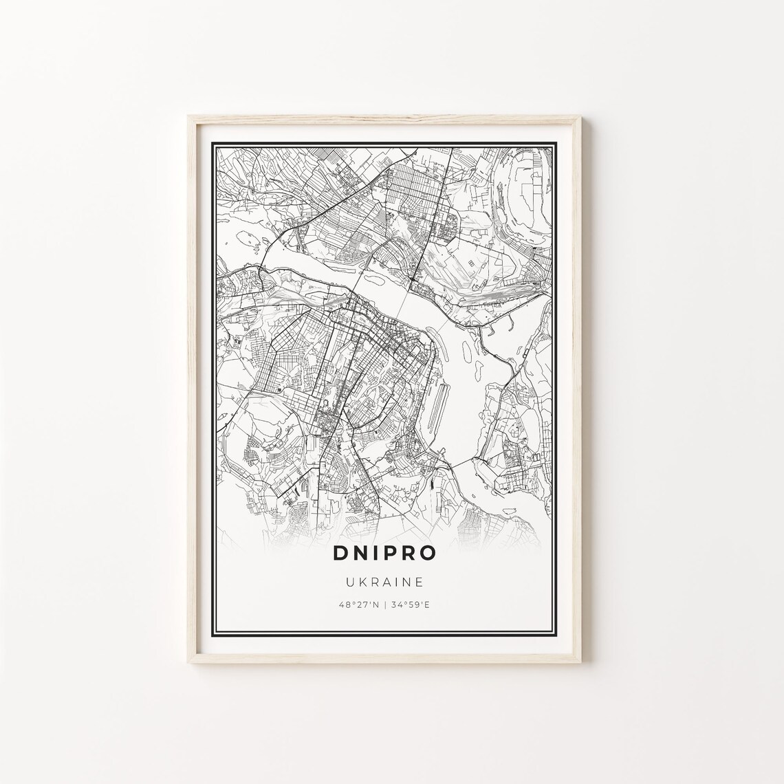 Dnipro Ukraine Minimalist Black and White City Street Map Poster