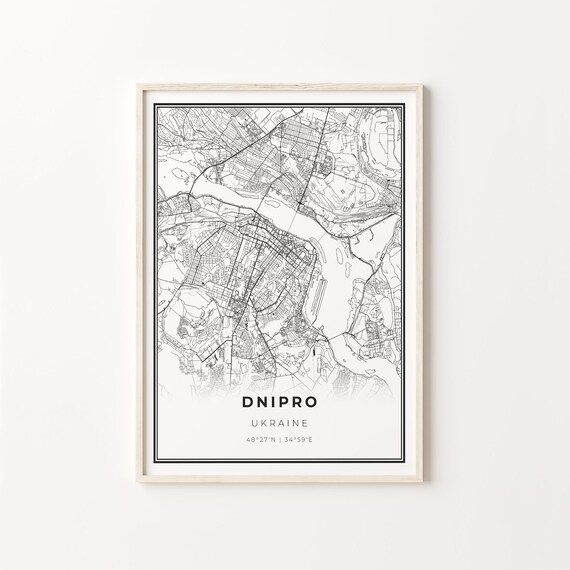 Dnipro Ukraine Minimalist Black and White City Street Map Poster