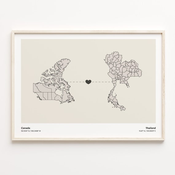 Canada To Thailand Map Poster, Minimalistic Travel Connection
