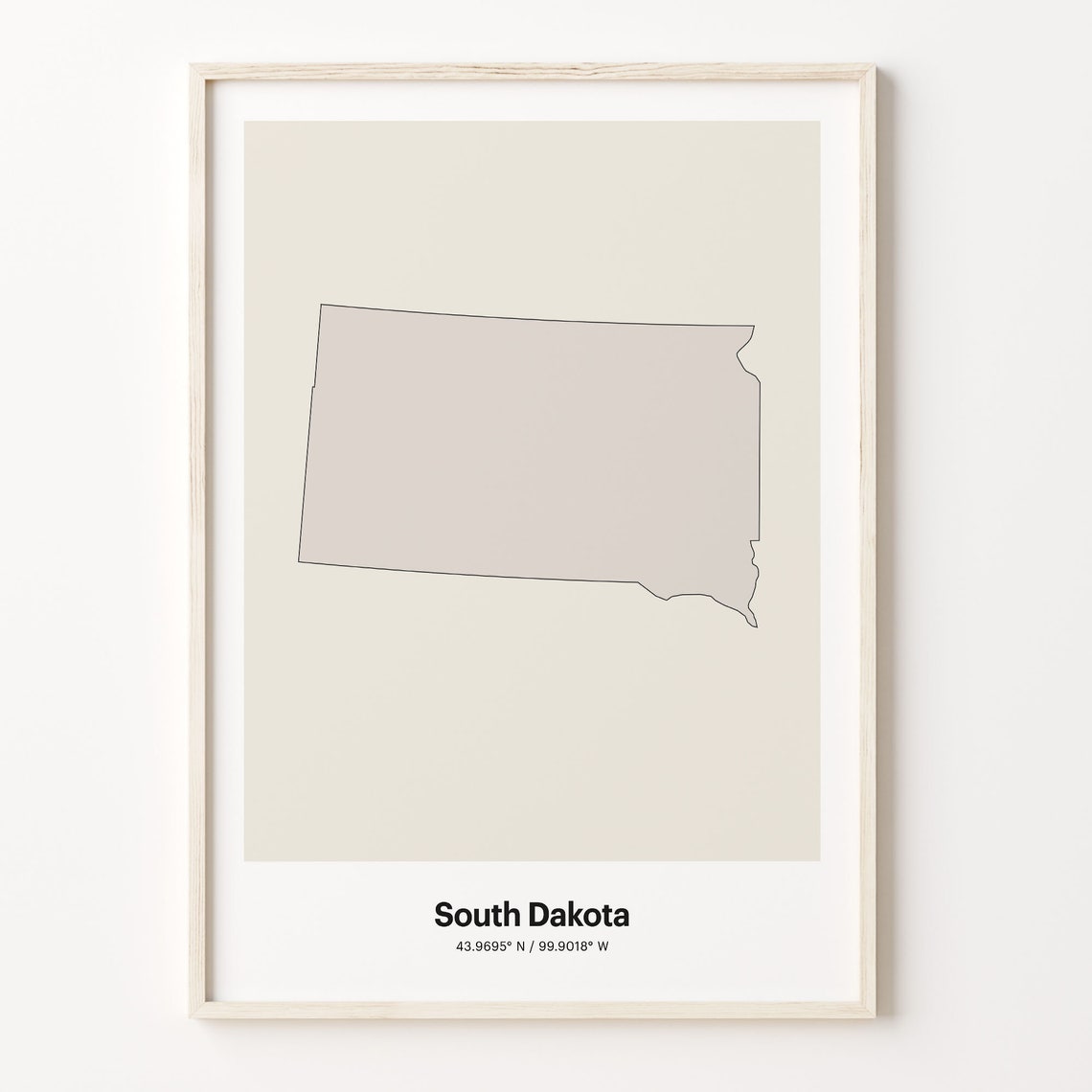 South Dakota Minimalist State Map With Coordinates Line Art Poster