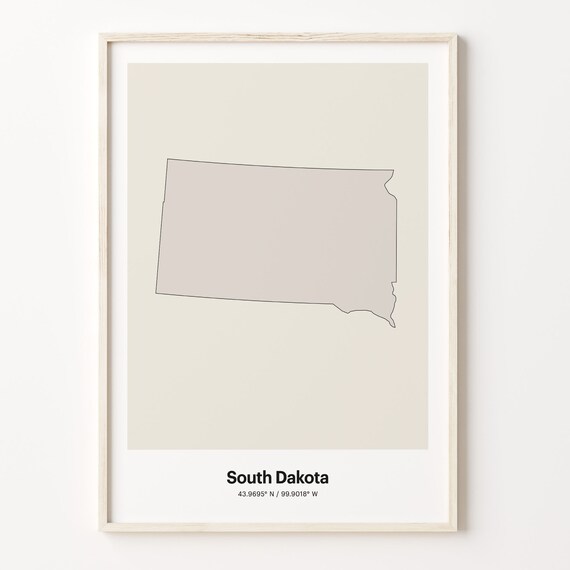 South Dakota Minimalist State Map With Coordinates Line Art Poster