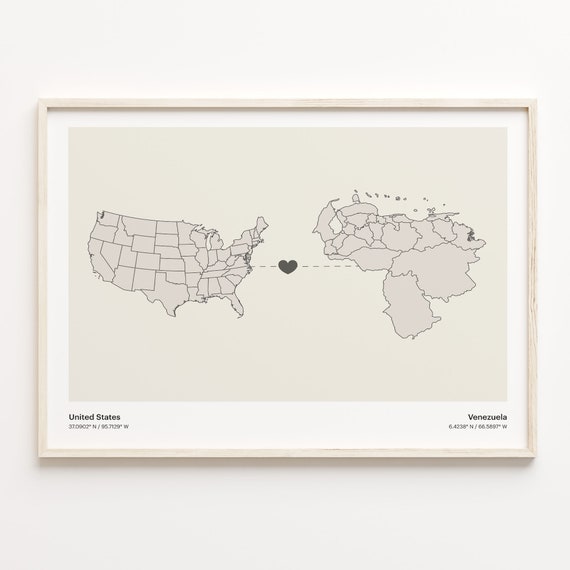 United States to Venezuela Minimalist Connection Map Print