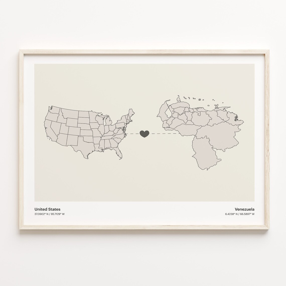 United States to Venezuela Minimalist Connection Map Print