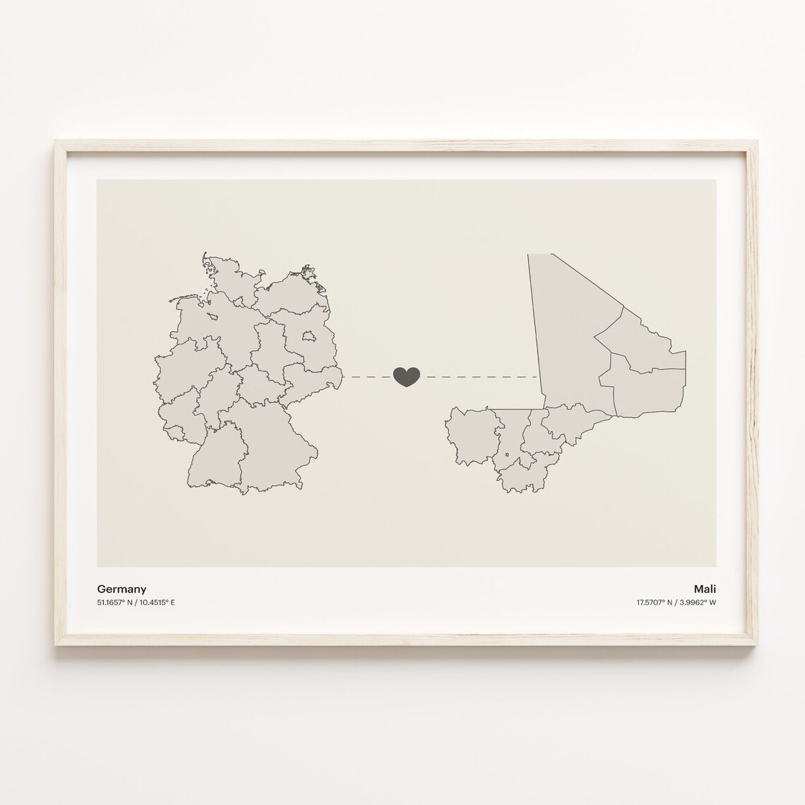 Germany To Mali Long Distance Love Minimalist Map Art Poster