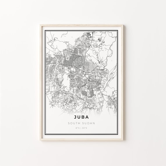 Juba South Sudan Black and White Street Map Minimalist Decor Poster
