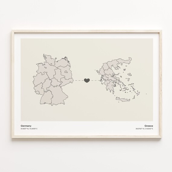 Germany Greece Heart Connection Long Distance Love Map Poster