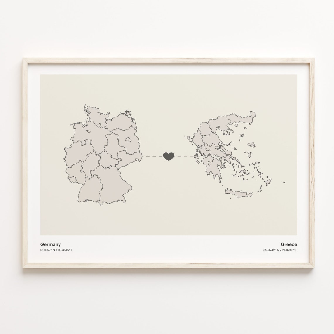 Germany Greece Heart Connection Long Distance Love Map Poster