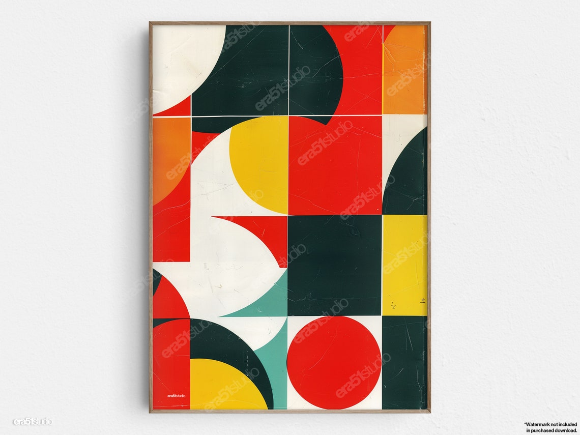 Geometric Fusion Abstract Original Midcentury Modern Minimalist Wall Art