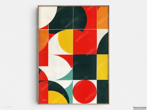 Geometric Fusion Abstract Original Midcentury Modern Minimalist Wall Art