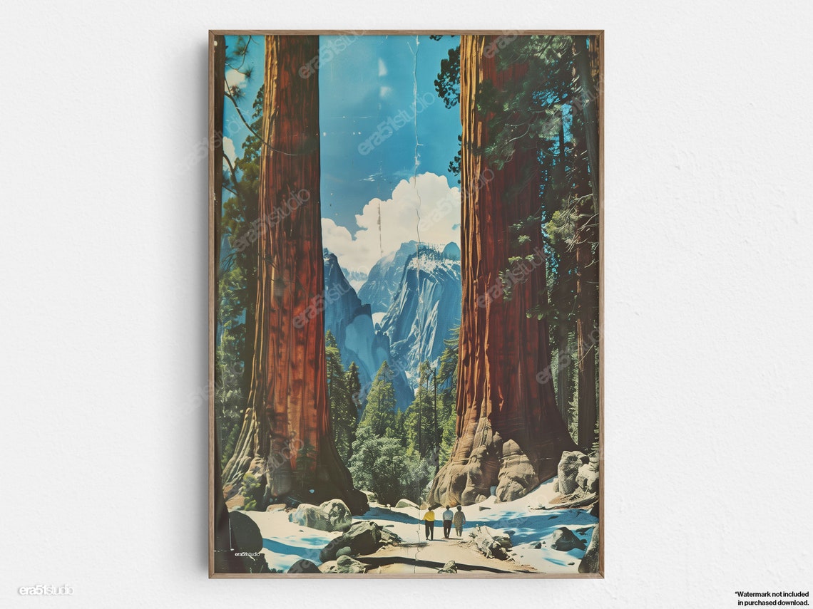 Sequoia Redwood Forest Retro Giant Trees Mountain View Poster