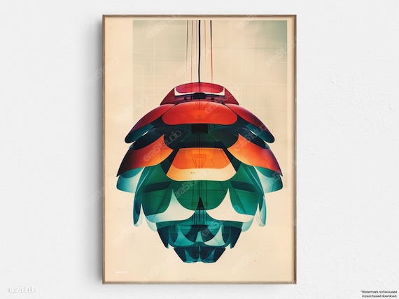 Artichoke Pendant Lamp Retro Futuristic Designer Lighting Art Poster