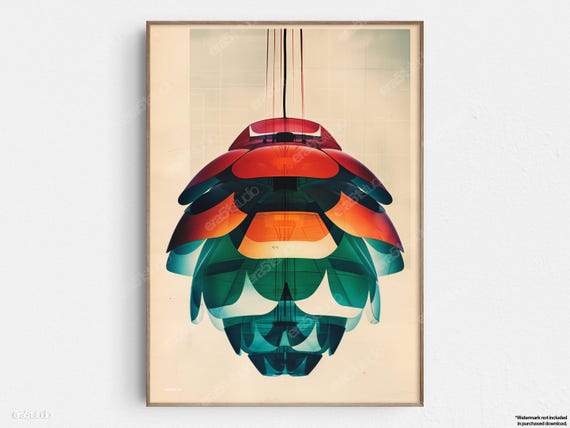 Futuristic Artichoke Pendant Lamp Design Original Midcentury Modern Minimalist Wall Art