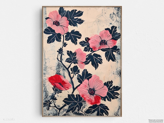 Pink Botanical Floral Block Style Bold Blossom Poster Design