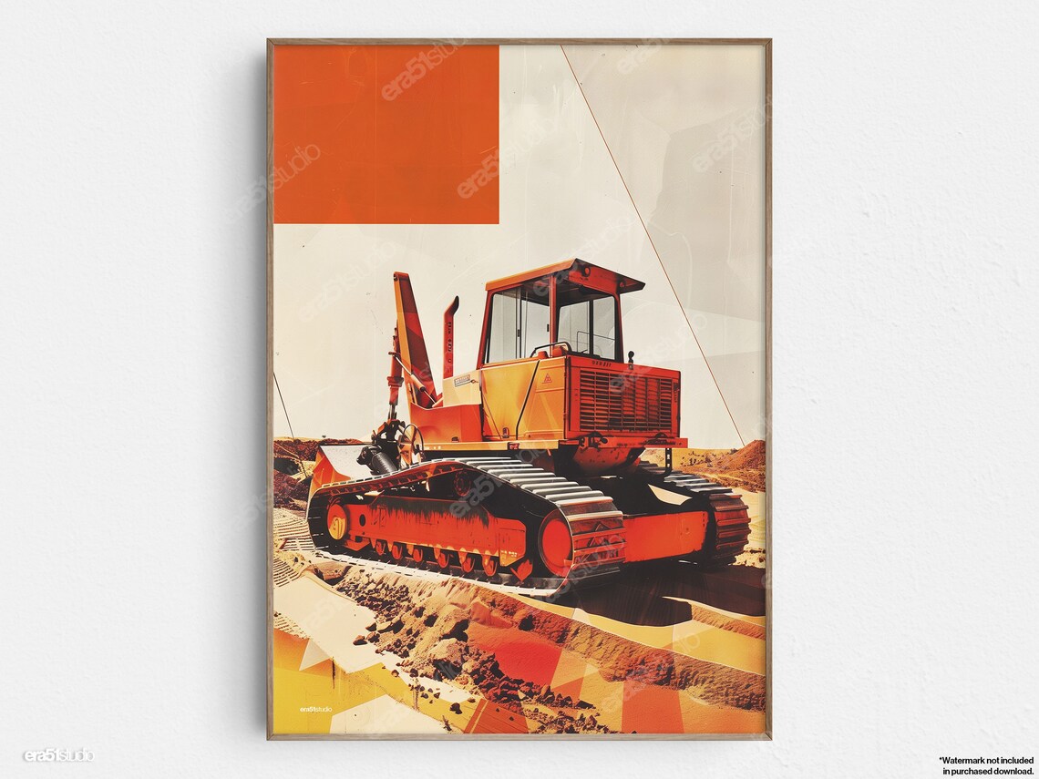 Vintage Bulldozer Mid-Century Modern Art Print