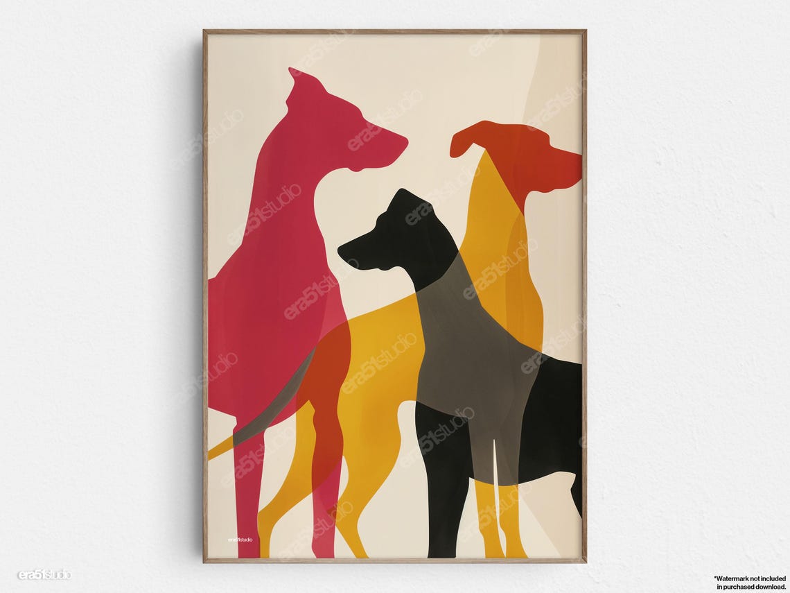 Three Dogs Silhouette Pack Midcentury Modern Dog Lover Decor Wall Art