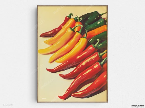 Spicy Pepper Spectrum Array Original Midcentury Modern Minimalist Wall Art