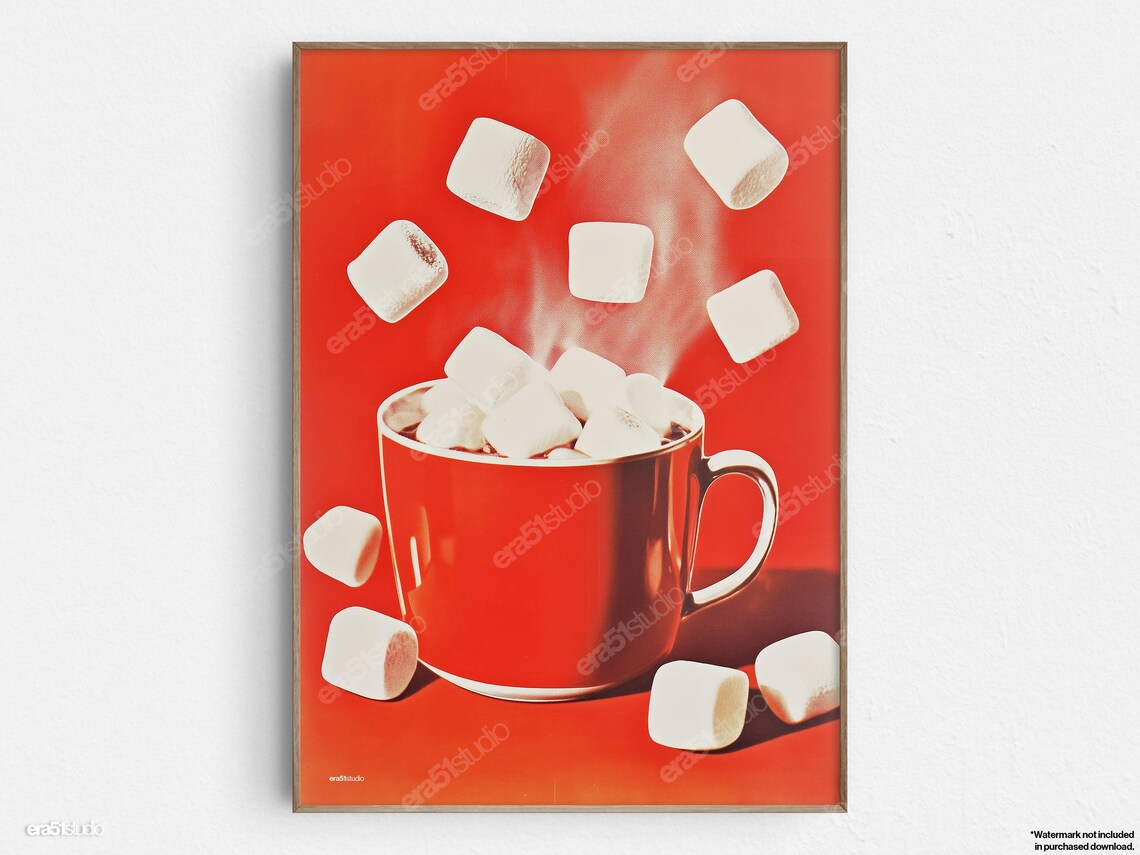 Red Cup Marshmallows, Mid-Century Modern Art Print
