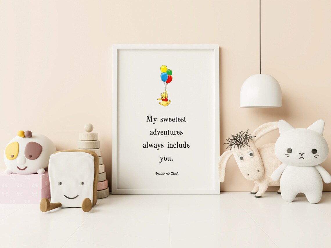Winnie The Pooh Sweetest Adventures Balloon Quote Kids Room Poster - Image 3