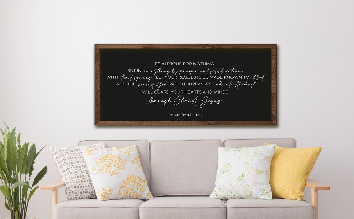 Be Anxious For Nothing Philippians 4:6-7 Black Scripture Sign Poster - Image 3