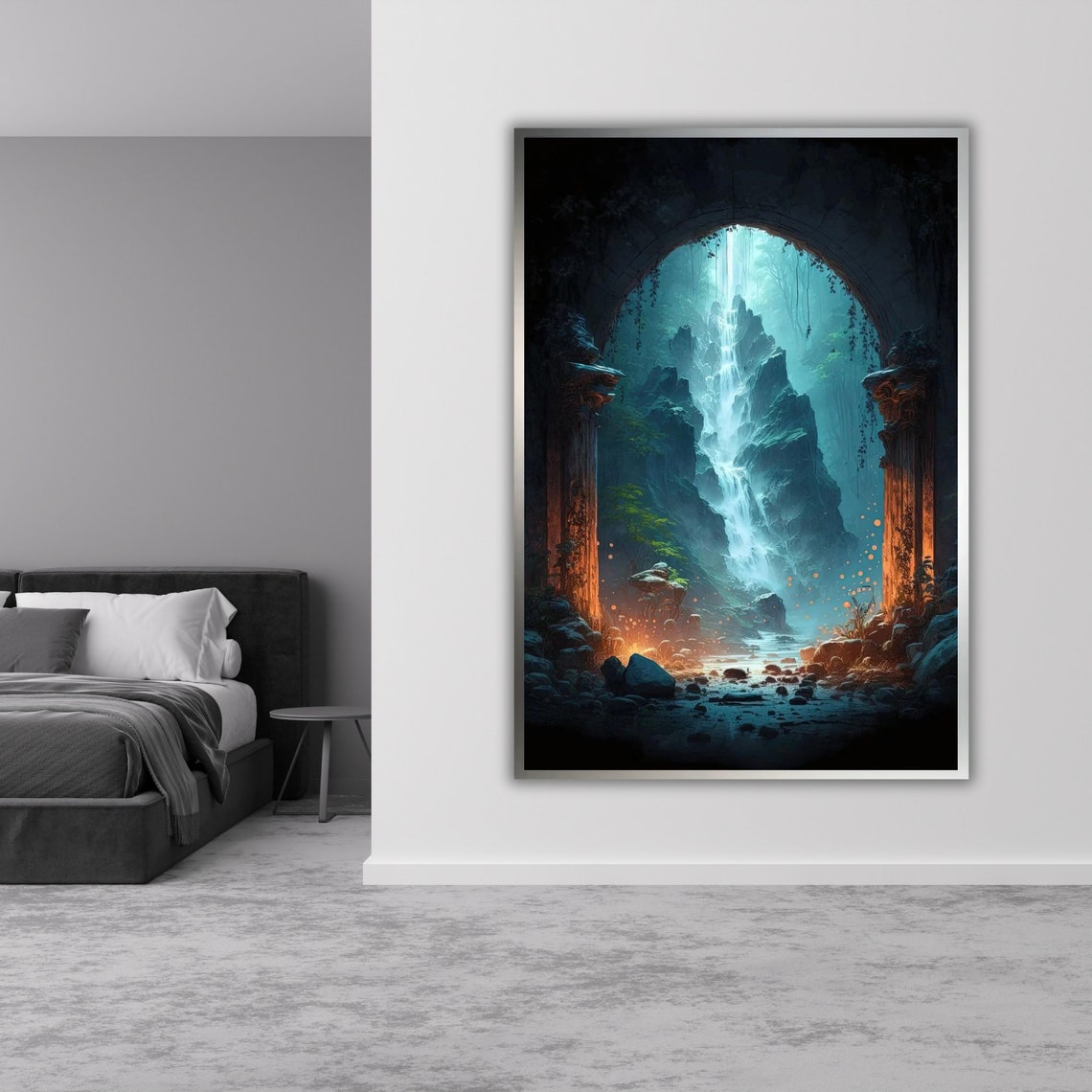 Ancient Stone Archway Waterfall Canyon Hidden Valley Fantasy Poster - Image 4