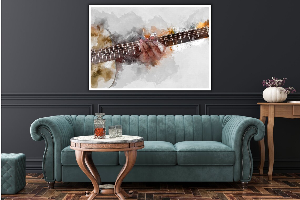 Hands Playing Guitar Watercolor Painting Warm Sepia Music Art Poster - Image 4