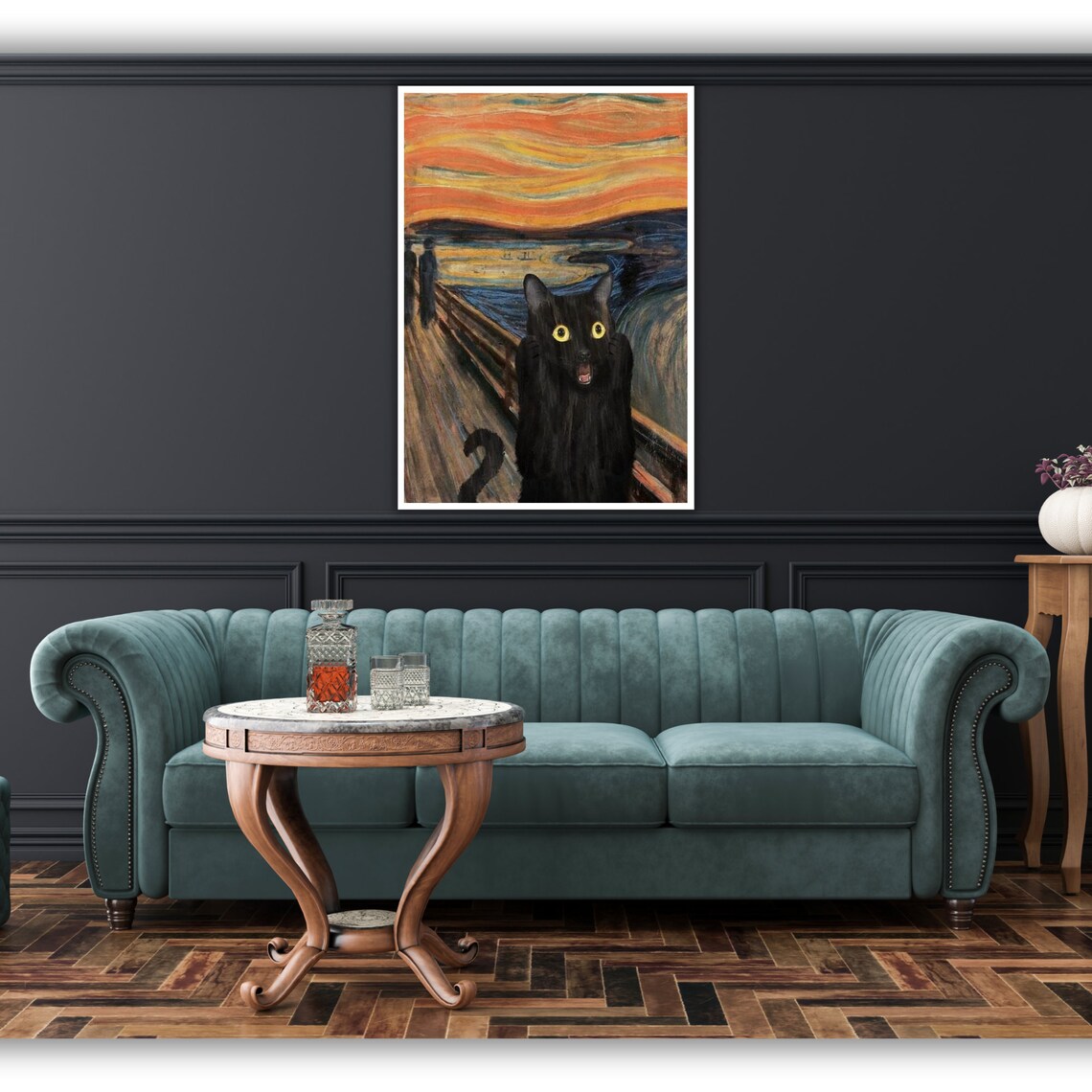 Black Cat The Scream Munch Parody Screaming Kitty Funny Classic Art Poster - Image 3