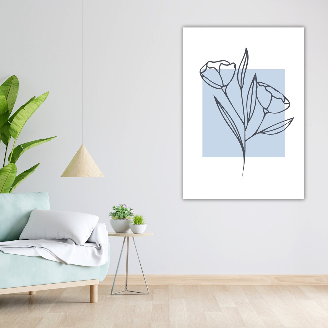 Minimalist Blue Tulips Line Art Floral Botanical Wall Art Poster - Image 5
