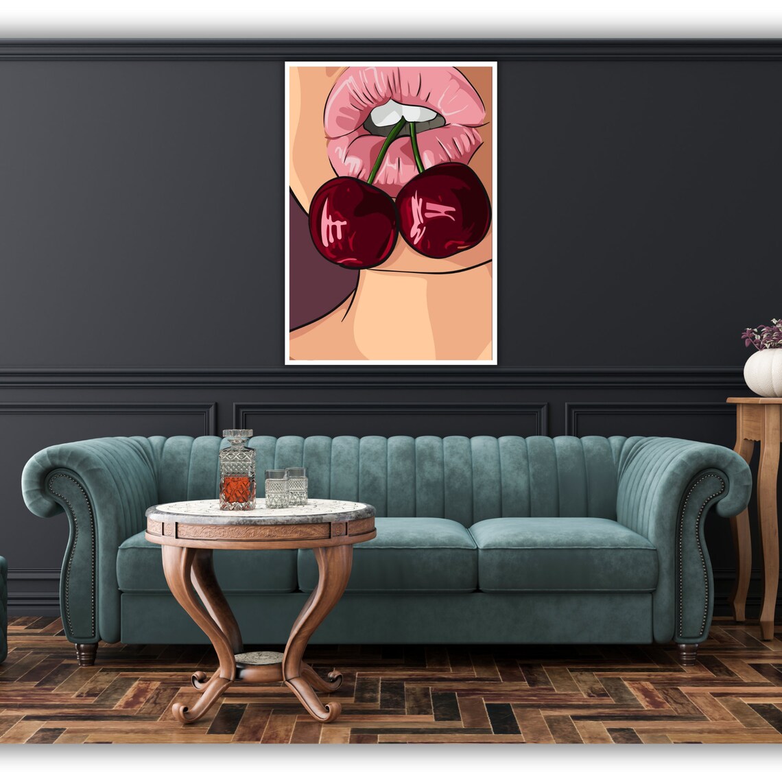 Sweet Cherry Wall Art Woman Art Print Home Decor Painting Cherry Wall Decor Artwork - Image 2